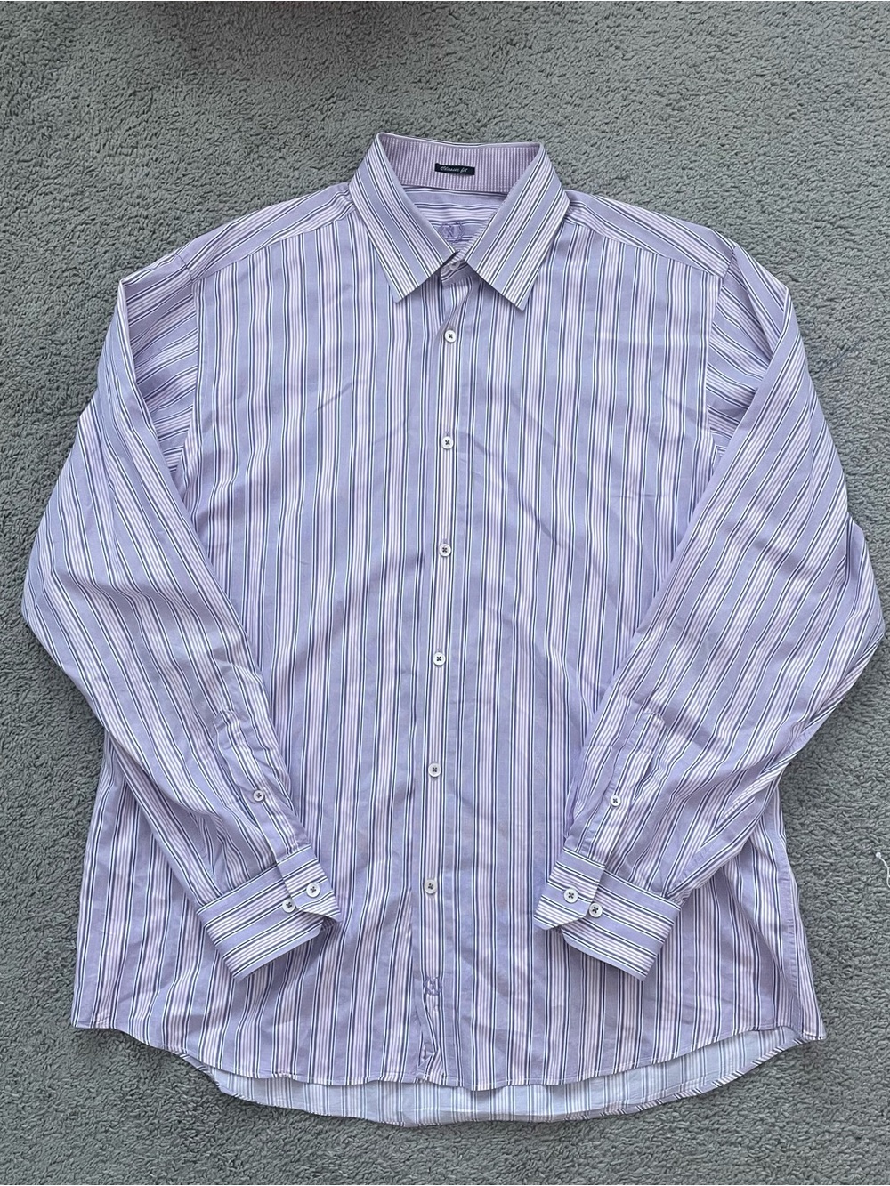 Bugatchi Uomo Dress Shirt Mens Classic Fit Purple White Multi Stripe Cotton L